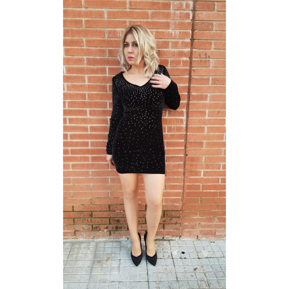 Vestido brillantes manga larga