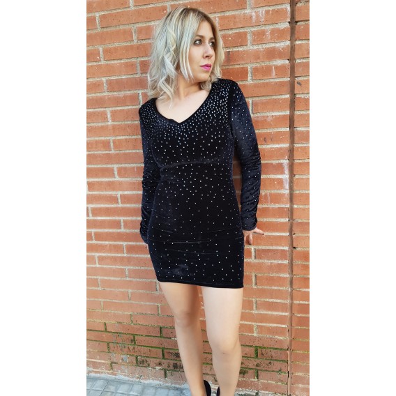 Vestido brillantes manga larga