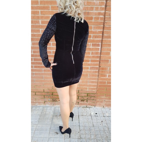 Vestido brillantes manga larga