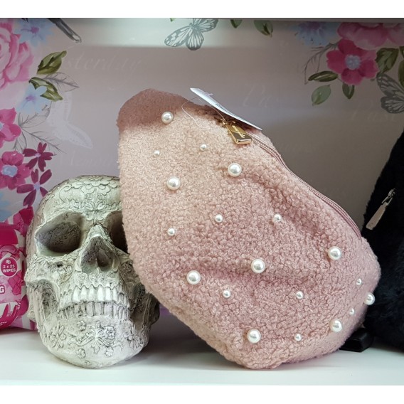 RIÑONERA PELO Y PERLAS ROSA