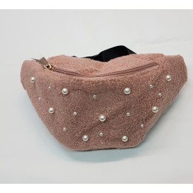 RIÑONERA PELO Y PERLAS ROSA