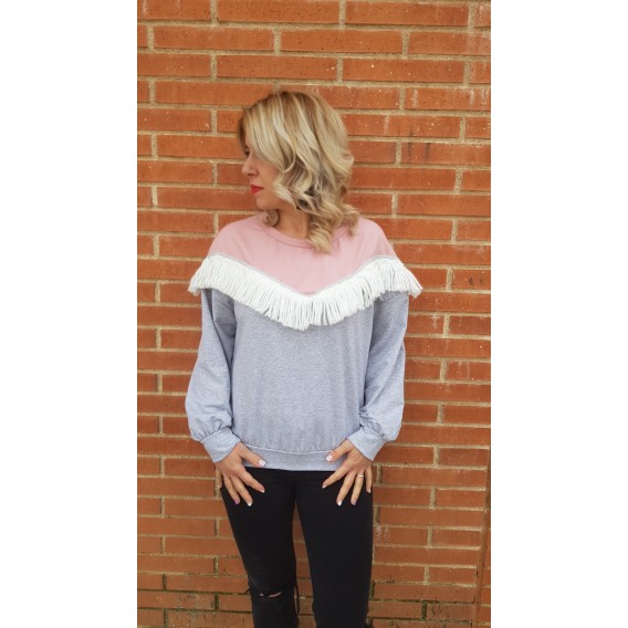 SUDADERA FLECOS ROS Y GRIS
