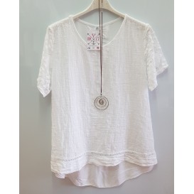 CAMISA BLANCA LINO MANGA ENCAJE