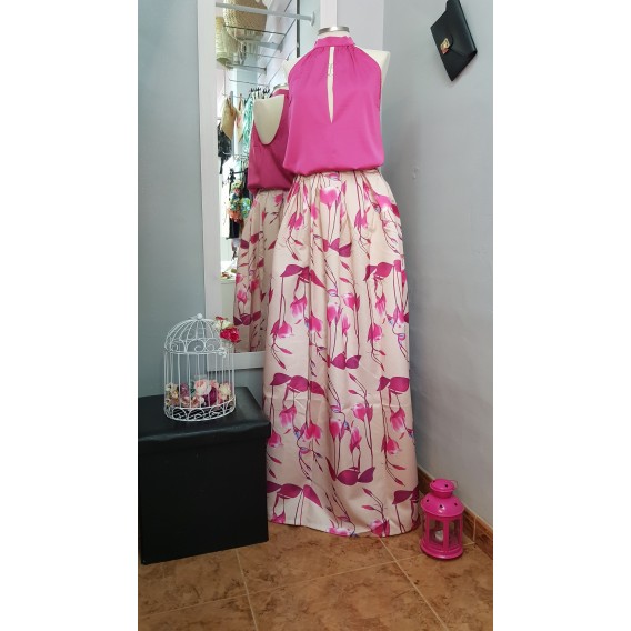 FALDA ROSA ESTAMPADA LARGA