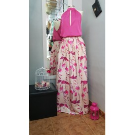 FALDA ROSA ESTAMPADA LARGA