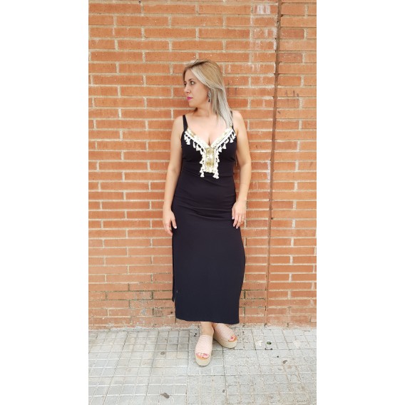 VESTIDO BORLAS NEGRO