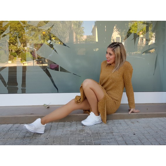 VESTIDO LARGO MOSTAZA BRILLANTE