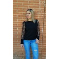 JERSEY MANGAS ENCAJE NEGRO