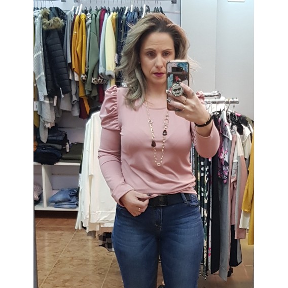 CAMISETA ABULLONADA ROSA