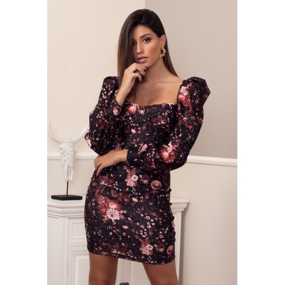 VESTIDO FLORAL MANGA ABULLONADA