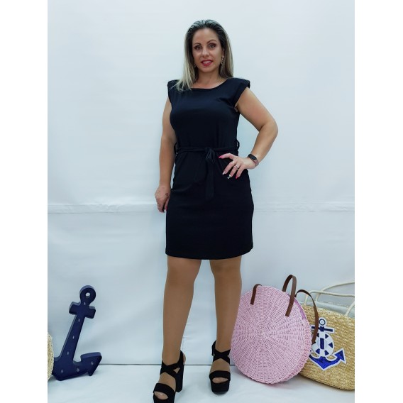 VESTIDO HOMBRERAS NEGRO