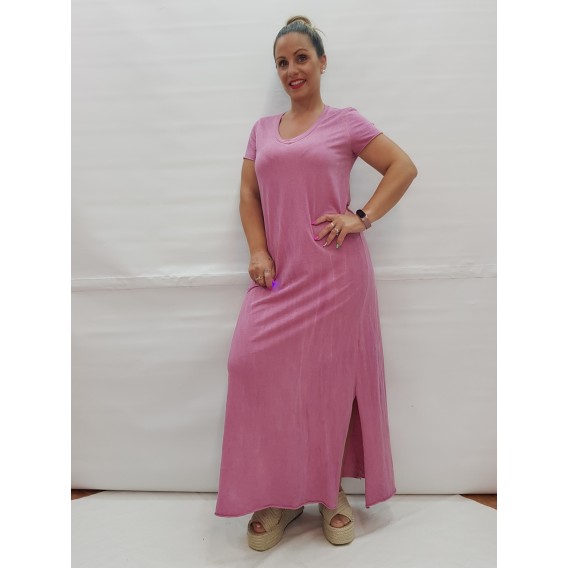 VESTIDO LARGO ROSA LISO