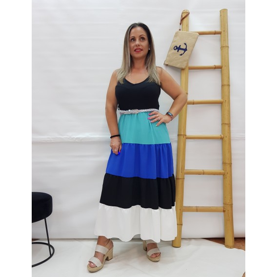 VESTIDO COMBINADO LARGO AZUL