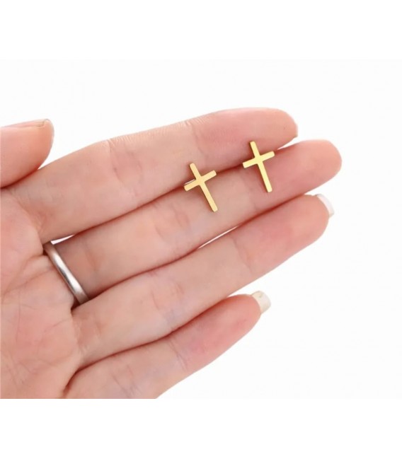 CONJUNTO COLGANTE Y PENDIENTES CRUZ DORADO