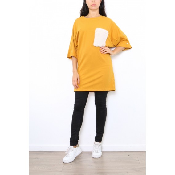 camiseta larga bolsillo pelo